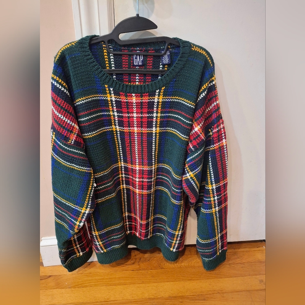 1990s GAP Vintage Plaid Men's Unisex Sweater Size Large Crewneck Sweater GAP